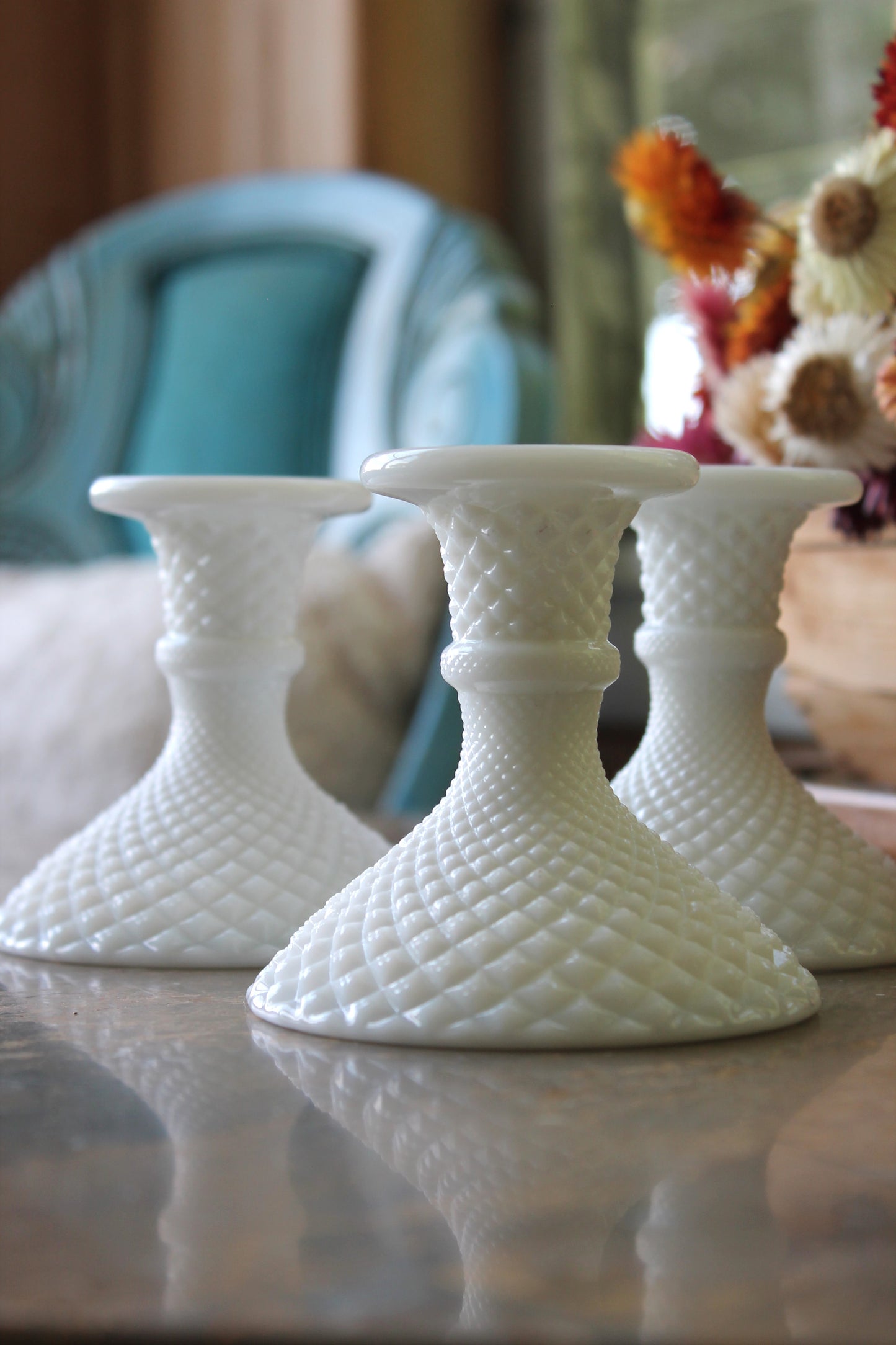 Set of 3 Milk Glass Holders