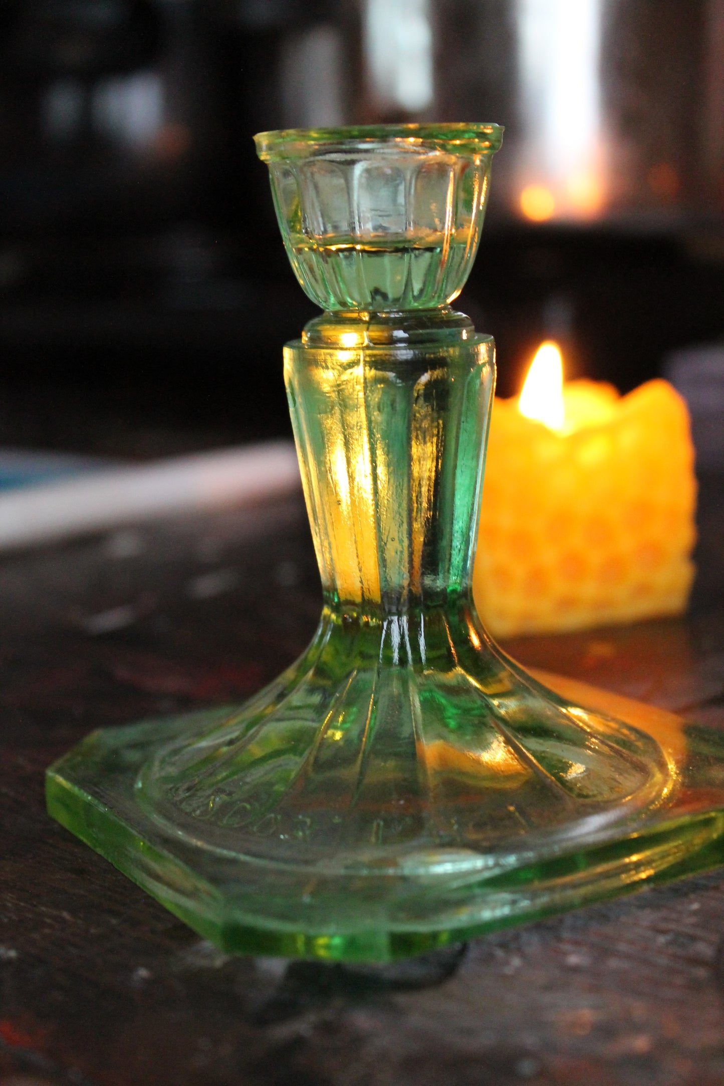 Green Glass Candle Sticks