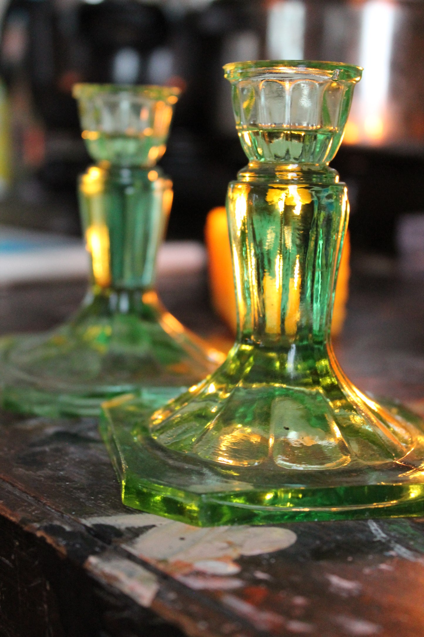 Green Glass Candle Sticks